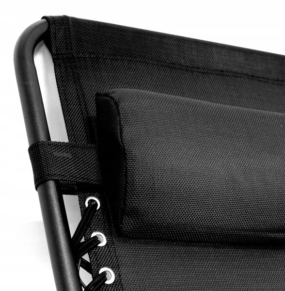 FOLDING GARDEN SUN LOUNGER WITH BASE, POCKET AND HEADREST BLACK