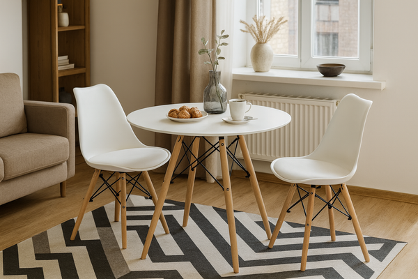 KRZESŁO Z TWORZYWA SZTUCZNEGO NA DREWNIANYCH NOGACH Z PODUSZKĄ - BIAŁE *2936