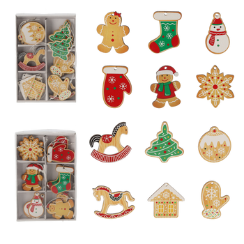 SET OF 18 WOODEN CHRISTMAS ELEMENTS - GINGERBREAD - MIX OF DESIGNS