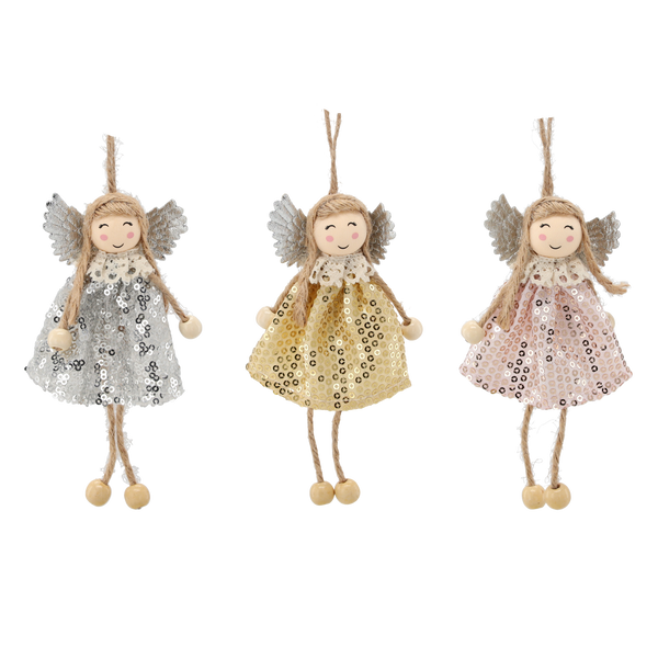 VÁNOČNÍ OZDOBA. ZÁVESNÝ ANDĚL 7,5 X 16 CM MIX BARVY balení=12ks *0615
