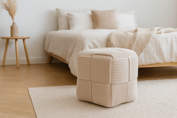 WOVEN CUBE POUF 40 X 40 X 40 CM CREAM