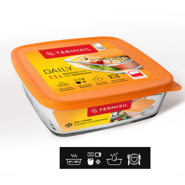 RECIPIENT 1,1L PENTRU STOCARE cu capac din plastic - culoare portocalie*2716