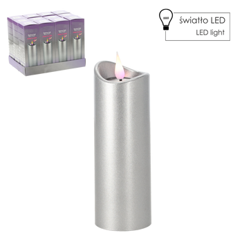ŚWIECA LED 5CMX15CM Z BATERIAMI SREBRNA RÓŻOWY PŁOMIEŃ*9686