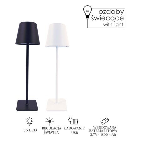 LED STOLNÁ LAMPA DOTYKOVÁ 11 x 37 CM BIELA / ČIERNA *0399