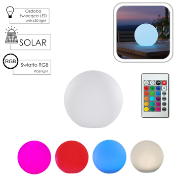 LAMPĂ SOLARĂ BOL WHITE 20 x 20 x 17 CM MULTICOLOR CU TELECOMANDĂ *4910