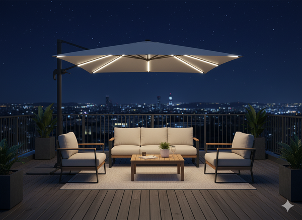 PARASOL OGRODOWY 3 x 3 M SZARY "ROMA" Z POKROWCEM Z LED 