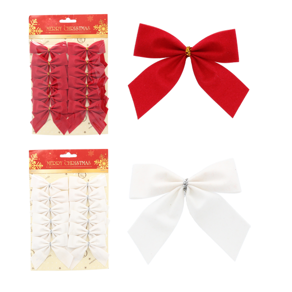 SET OF 12 CHRISTMAS BOWS RED/WHITE