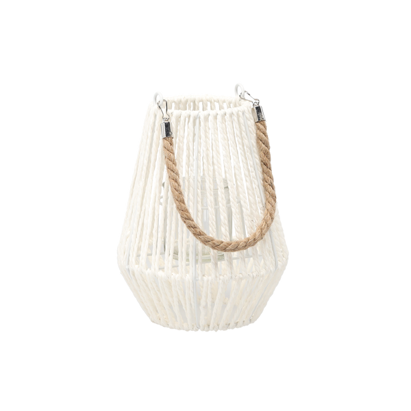 LANTERN H-24 CM WHITE WITH GLASS INSERT