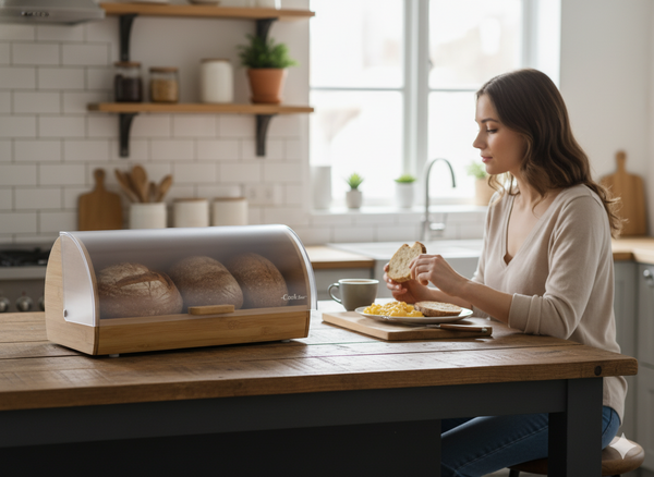 BREAD BOX MENTA - BAMBOO WITH PS COVER 38 x 28 x 18,5 CM