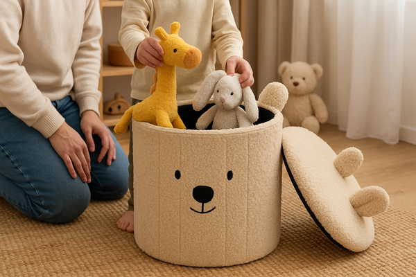 SKŁADANA PUFA ZE SCHOWKIEM 28 x 28 x 34 CM JASNY BEŻ *4250