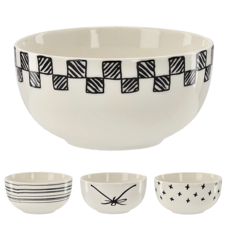 PORCELAIN BOWL 550 ML "BLACK-WHITE" PACK=4PCS