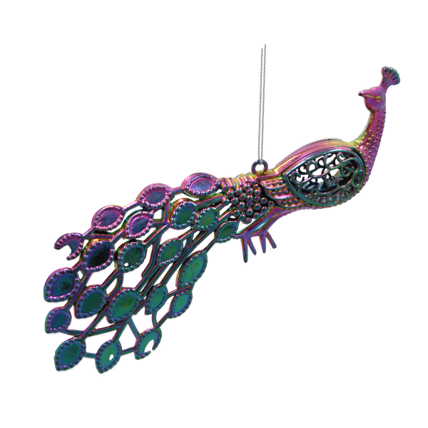 CHRISTMAS TREE DECORATION PEACOCK WITH PETROL EFFECT 20 CM