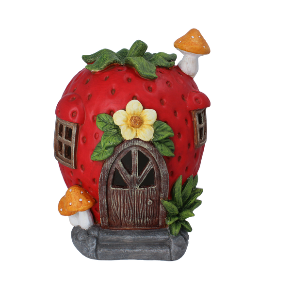 Záhradná figúrka - domček jahoda 26,5 x 28 x 36,5 CM LED *7546
