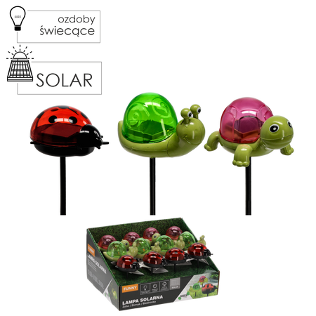 LAMPA SOLARNA FUNNY ŻÓŁWIK / ŚLIMAK / BIEDRONKA CIEPŁY BIAŁY disp=12szt *4351