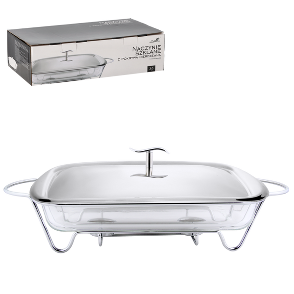 NACZYNIE SZKLANE 3.6 L Z POKRYWKĄ NIERDZEWNĄ Z PODGRZEWACZEM *2913