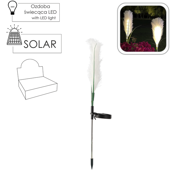 SOLÁRNA LAMPA H 70 CM TRÁVA PAMPASOVÁ 10 LED TEPLÁ BIELA disp=12ks *4736
