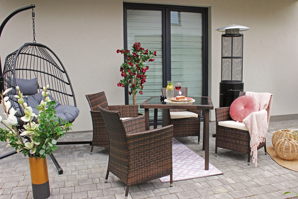 SET DE MOBILIER DIN RATTAN (MASĂ + 4 SCUNE) MARO + BEJ. PODEA *1708