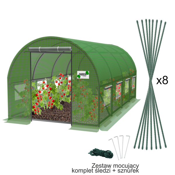 TUNEL FOLIOWY OGRODOWY 4 SEGMENTOWY ZIELONY 6 x 3 x 2 M