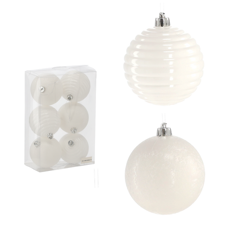 SET OF 6 BAUBLES 8 CM WHITE
