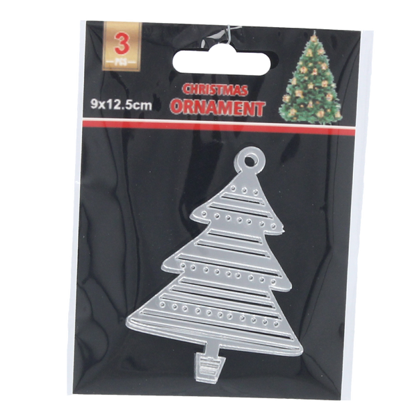 SET OF 3 CHRISTMAS TREE DECORATIONS - CHRISTMAS TREE SILVER 6 x 8 CM