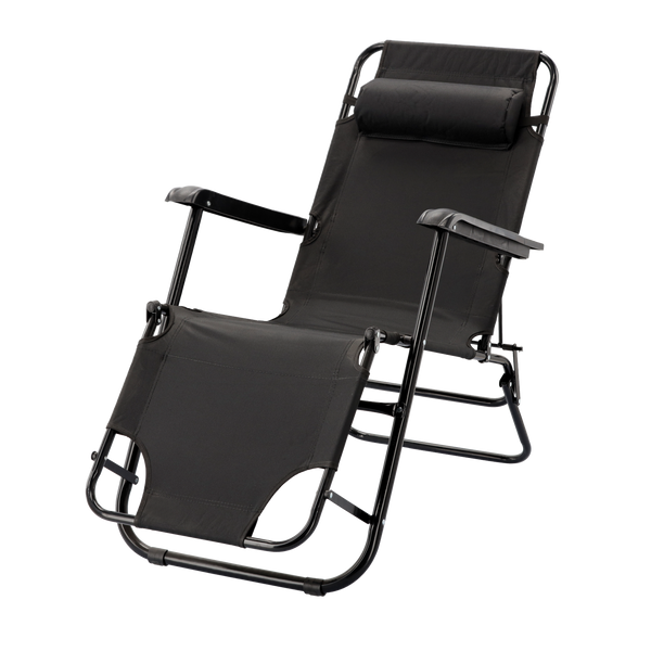 FOLDING GARDEN LOUNGER WITH HEADREST BLACK *7838