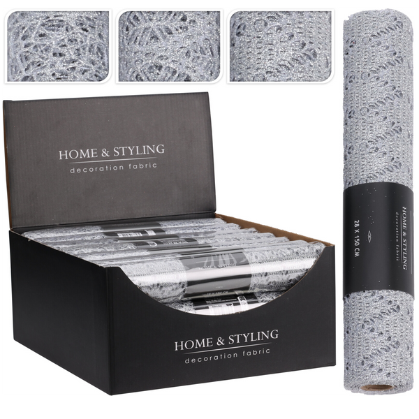 DECORATIVE FABRIC ROLL 150 x 28 CM SILVER *9595