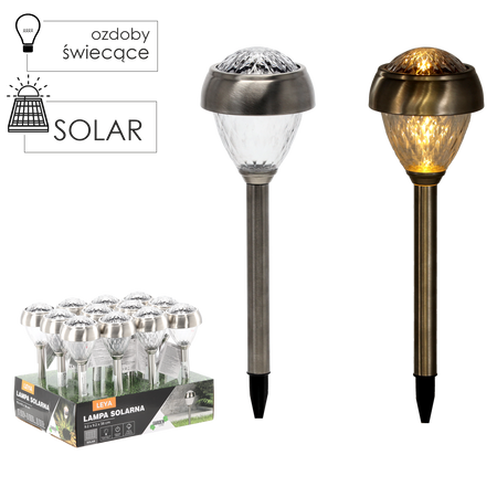 LAMPA SOLARNA LEYA 9,2 x 9,2 x 38 CM SREBRNA CIEPŁY BIAŁY disp=12szt *4238