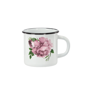 KUBEK EMALIOWANY 1 L 11 CM BIAŁY PIWONIA LAURA *9037