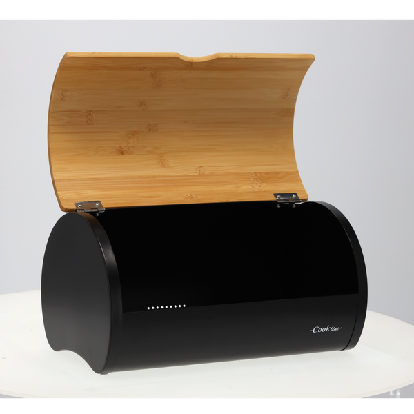 CHLEBAK SABROSO - EMALIOWANY Z POKRYWĄ BAMBUSOWĄ 38 x 25 x 18 CM CZARNY *8893