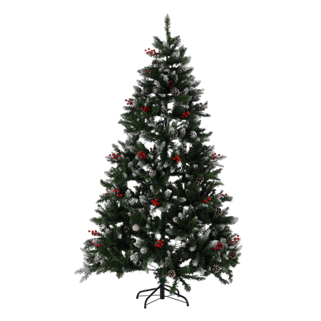 ARTIFICIAL CHRISTMAS TREE 180 CM SNOWED WITH ROWAN BERRIES, CONES, LED