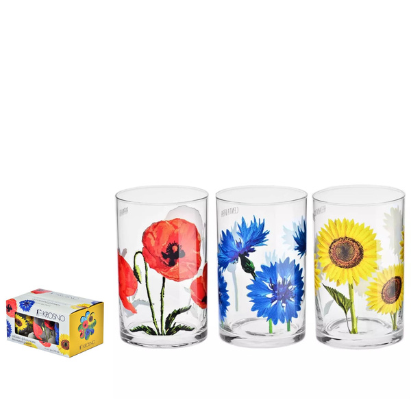 SET OF 6 GLASSES DECORATED WITH POPPY SEEDS, SUNFLOWER HABER