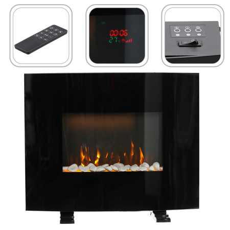 WALL-MOUNTED FIREPLACE WITH FLAME EFFECT - 61 X 13,5 X 48 CM - 1000/2000W