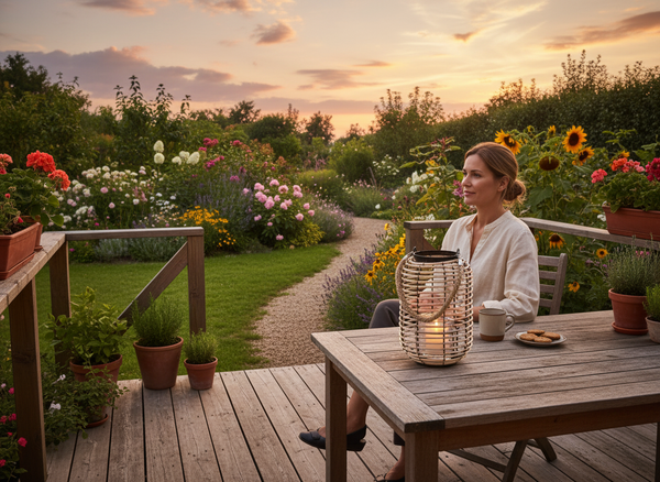 LAMPION 20 x 30 CM Z WKŁADEM SZKLANYM - CZARNO-NATURALNY