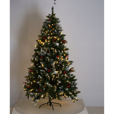 ARTIFICIAL CHRISTMAS TREE 180 CM SNOWED WITH ROWAN BERRIES, CONES, LED