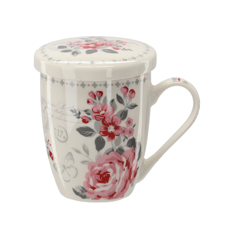 KUBEK PORCELANOWY Z ZAPARZACZEM I POKRYWKĄ 340 ML MIX KWIATOWYCH WZORÓW *1889