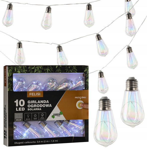 SOLÁRNA ZÁHRADNÁ GIRLANDA DĹŽKA 2 + 1,8 M FELISI 10 LED OPALOVÝ ZIMNÝ BIELY *3552