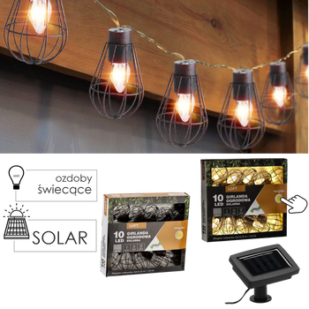 GIRLANDA SOLARNA OGRODOWA DŁ. 2 + 1,8 M LOFT 10 LED CIEPŁY BIAŁY *3644