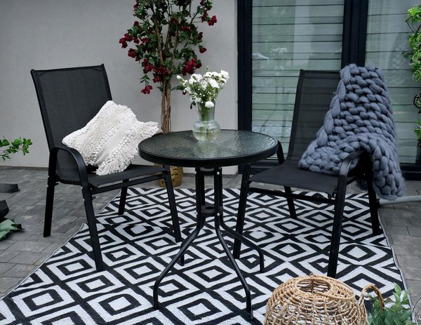 BALCONY FURNITURE SET - 2 CHAIRS + TABLE - BLACK