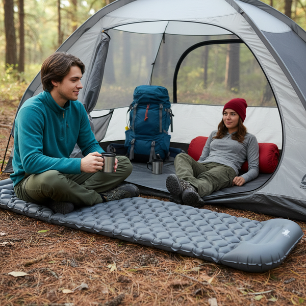 MATA TURYSTYCZNA POMPOWANA Z PODUSZKĄ 190 x 56 x 5.5 CM 470 G SZARA / ZIELONA