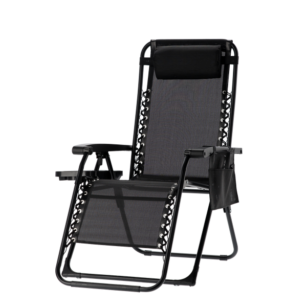 Șezlong de grădină "ZERO GRAVITY" pliabil cu suport pentru picioare, buzunare și suport pentru cap negru 65 x 176 x 110 CM *2589