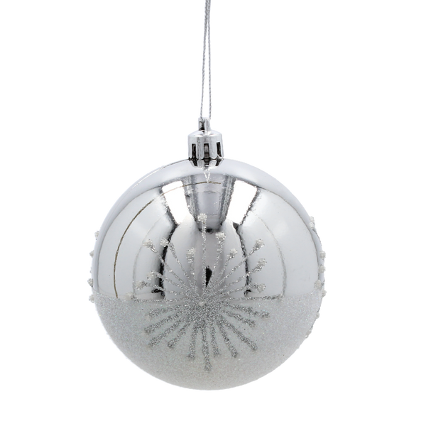 SET OF 6 CHRISTMAS BAUBLES SILVER 8 CM