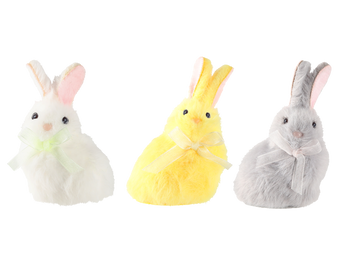 EASTER DECORATION - HANGING 6 x 8 CM BUNNY WITH BOW MIX 3 COLORS pack=12pcs