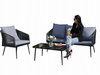 GARDEN FURNITURE SET MADE OF WOVEN ROPE (2 ARMCHAIRS + SOFA + TABLE) - ANTHRACITE, CUSHIONS - GREY