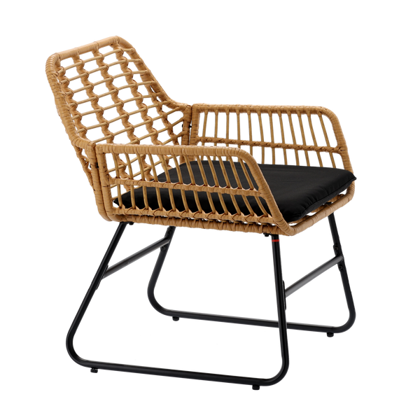 GARDEN FURNITURE SET (2 CHAIRS, TABLE) - BROWN, CUSHIONS - BLACK