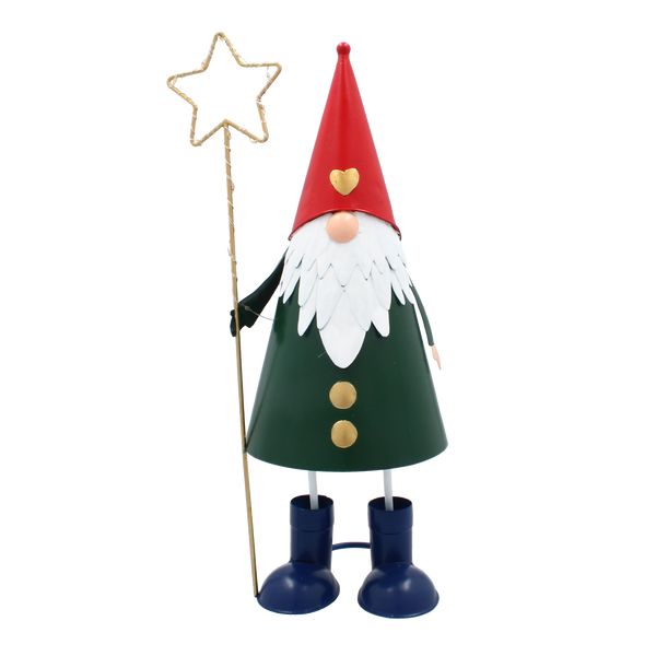 CHRISTMAS DECORATION - METAL GNOME WITH STAR LED 13 x 13 x 37 CM