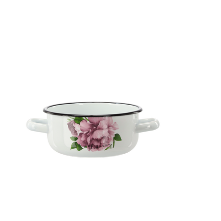 RONDEL EMALIOWANY Z DWOMA USZAMI 1,5 L 16 CM BIAŁY PIWONIA LAURA *9136
