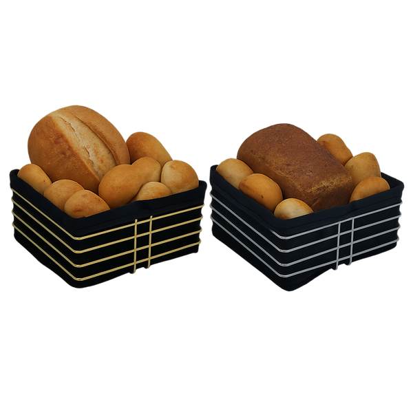 BREAD BASKET 21,5x21,5x11 CM GOLD/SILVER WITH BLACK COTTON