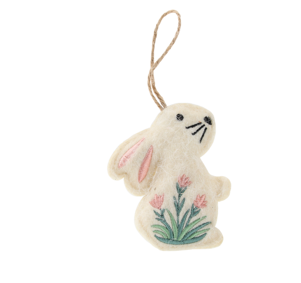 DECORAȚIUNE DE PAȘTE - PENDUL 6,5 x 9 CM IEPURAȘ ÎN FLORI MIX 4 MODELE ambalaj=12buc *9076