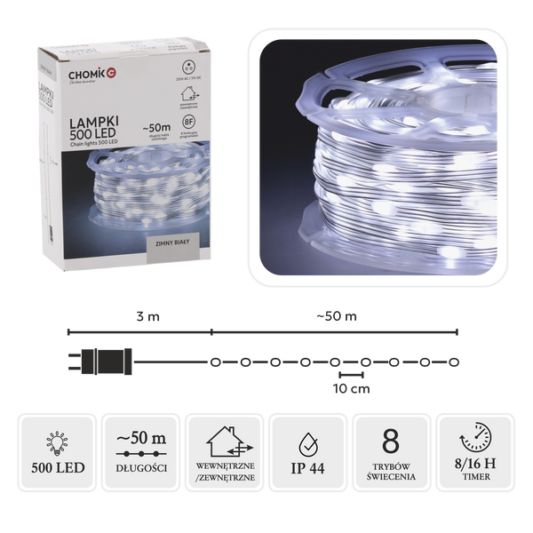LED CHRISTMAS TREE LIGHTS WIRE ON SPOOL 500L COLD WHITE