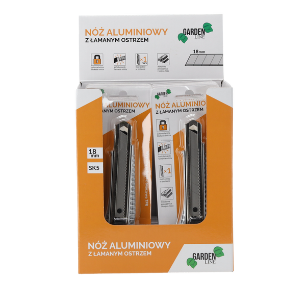 NÓŻ Z OSTRZEM ŁAMANYM ALUMINIOWY 18 MM disp=12szt *1623